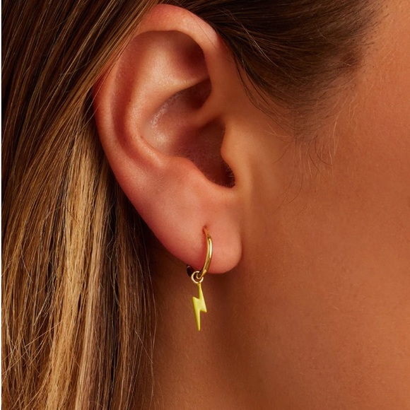 Gorjana 18k Gold Plated Brass Yellow Enamel Lightning Prism Huggies Earrings New - Picture 2 of 5